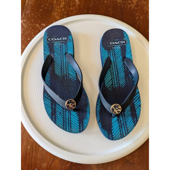 Coach Authentic Flip Flop Teal Thong Flip Flop Sandals  Sz 5-6 - Picture 6 of 9
